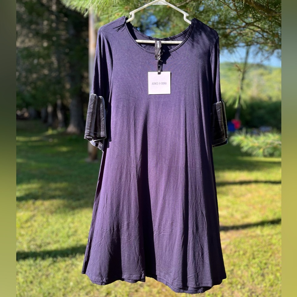 Agnes & Dora Navy Blue Adore Women XL 1772 Knee Length Midi Dress Velvet Sleeves